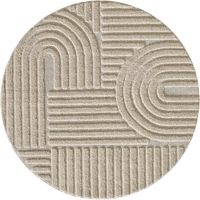 Round rug - SIMPEX - Scandinavian style - 3D pattern - Soft and fluffy - Size 120 x 120 cm - Beige color