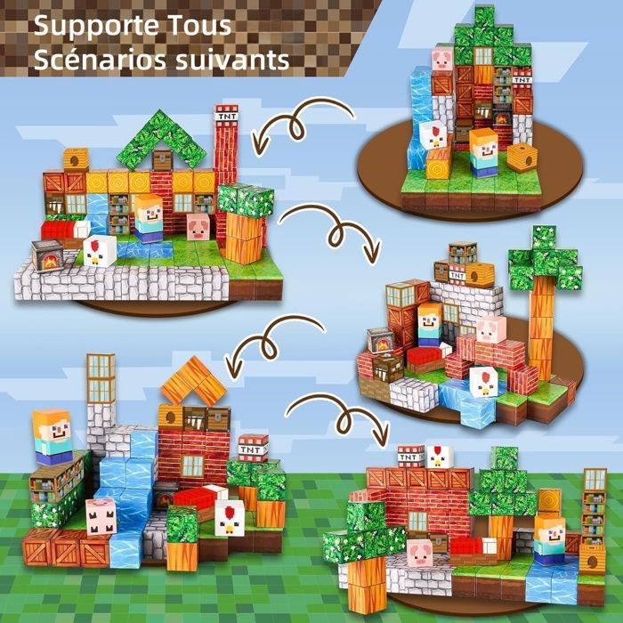 Blocs Construction Magnétiques - 100 PCS Construction Magnetique Enfant -  Puzzle Cubes Magnétiques Jouet Cadeau pour Garçon Fille