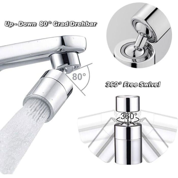 Arateur de RobinetArgent 360 Pivotant Embout Robinet Cuisine 2 Modes Mousseur Robinet Economie Eau Brise jet Filtre