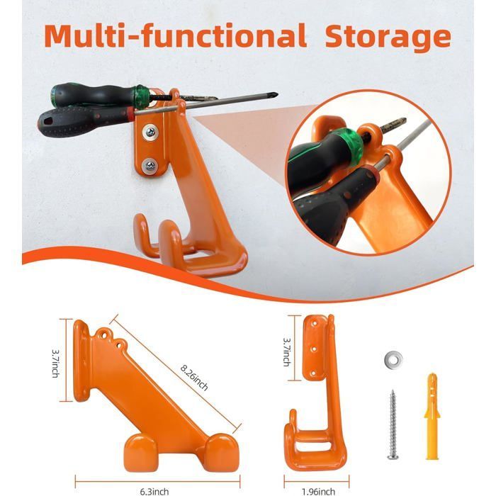 Set di 2 robuste staffe da parete per motoseghe, ideali per riporre attrezzi in garage o in un capanno, per un montaggio sicuro a parete.