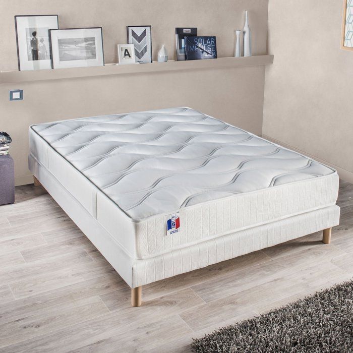 CONFORT DESIGN Gari Mattress & Bed Base Set 140 x 190 cm - 23 cm Thick - Polylatex - Hypoallergenic - Reversible - Made in France