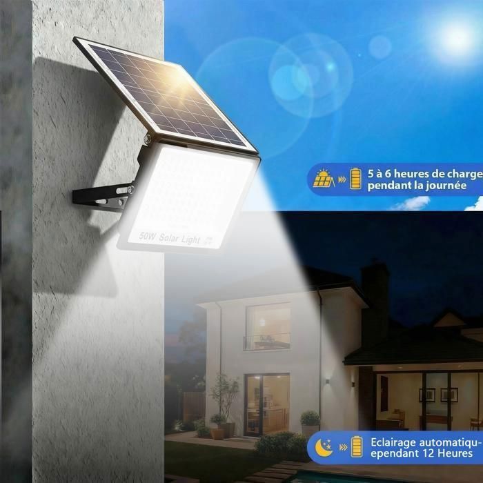 Lámpara solar de exterior AIMIUVEI con mando a distancia, 3000 mAh, ángulo de haz de 120°, 96 LED, aplique solar de pared para jardín y garaje.
