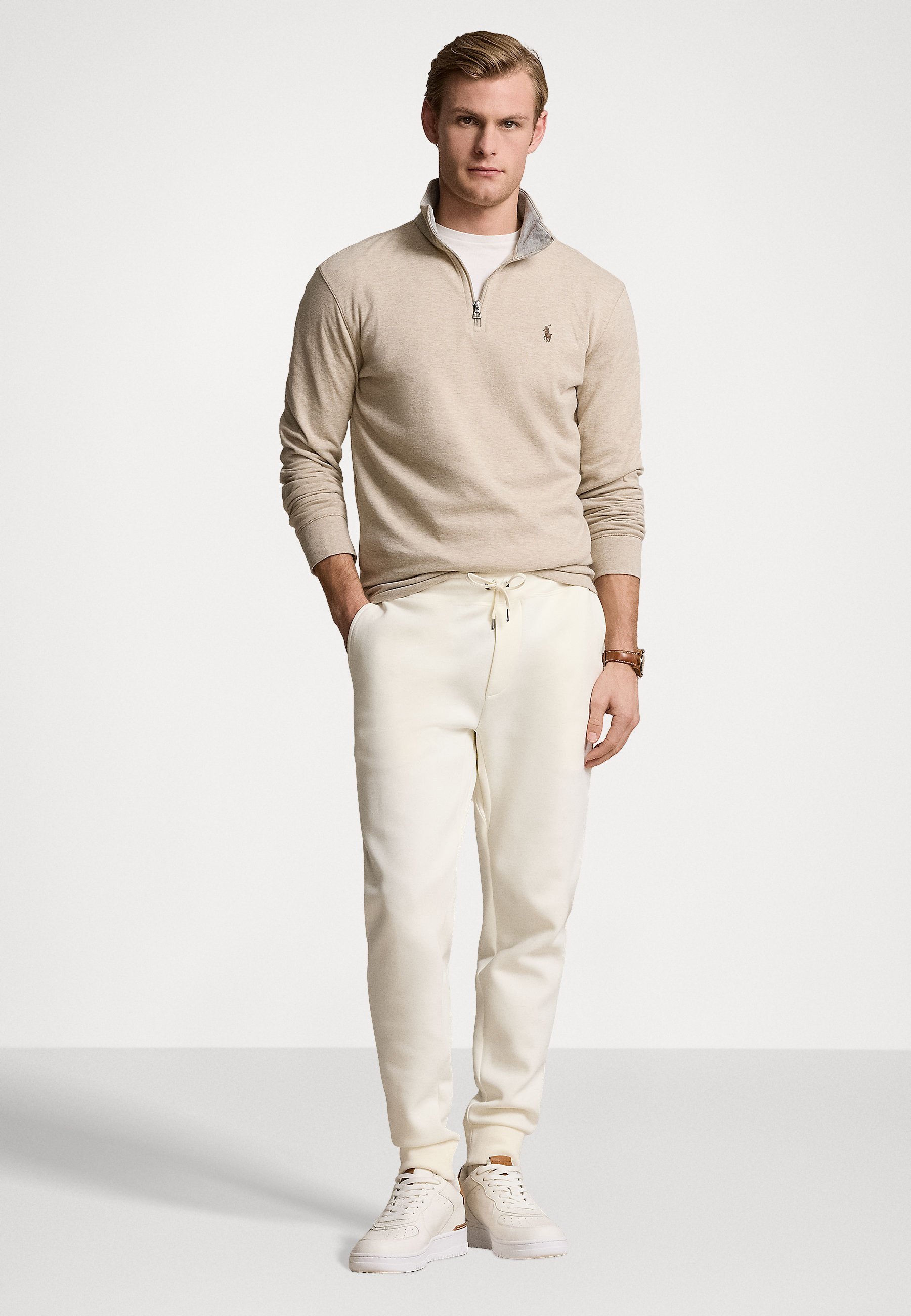 Polo Ralph Lauren LUXURY JERSEY QUARTER ZIP PULLOVER - Sweatshirt - Toscaans beige gemêleerd