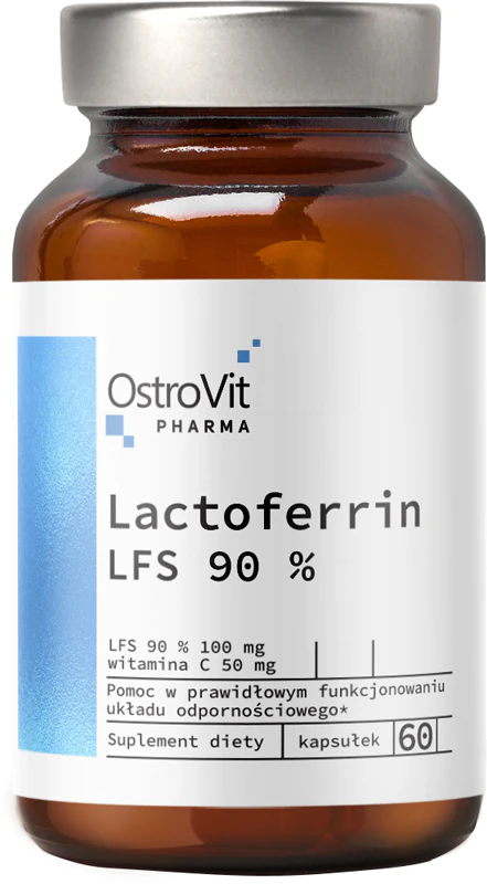 Cápsulas de suplemento alimentar OstroVit Lactoferrina LFS 90% para fortalecer o sistema imunológico.