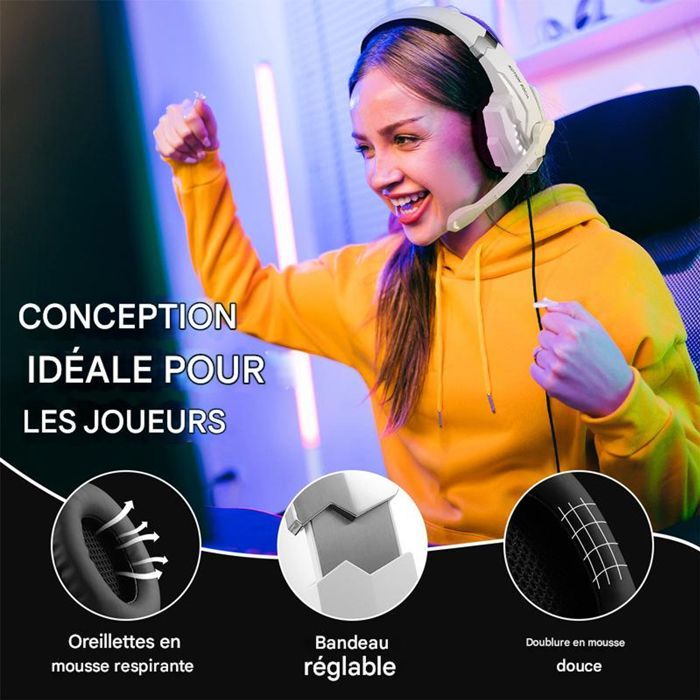 Fone de ouvido para jogos PS5 com microfone com cancelamento de ruído e luz LED - Áudio estéreo com graves potentes - para PS5, PS4, Xbox, Nintendo e PC