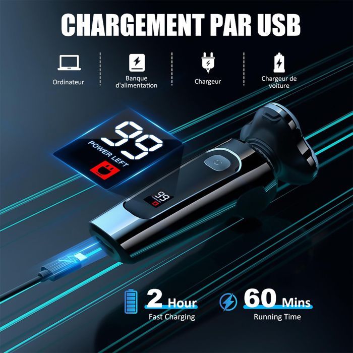 Rasoio elettrico 5 in 1 per uomo, rasoio senza fili per testa rasata, rifinitore per barba e capelli, impermeabile IPX5, schermo LCD