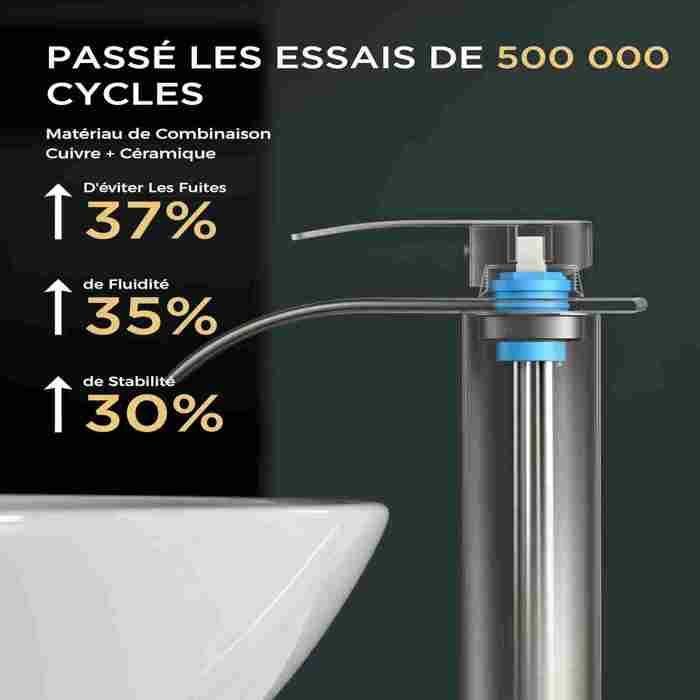 FORIOUS Robinet Lavabo Haut, Mitigeur Salle de Bain en Acier Inoxydable, Hauteur du Bec de 220mm , Colonne carrée, Chromé