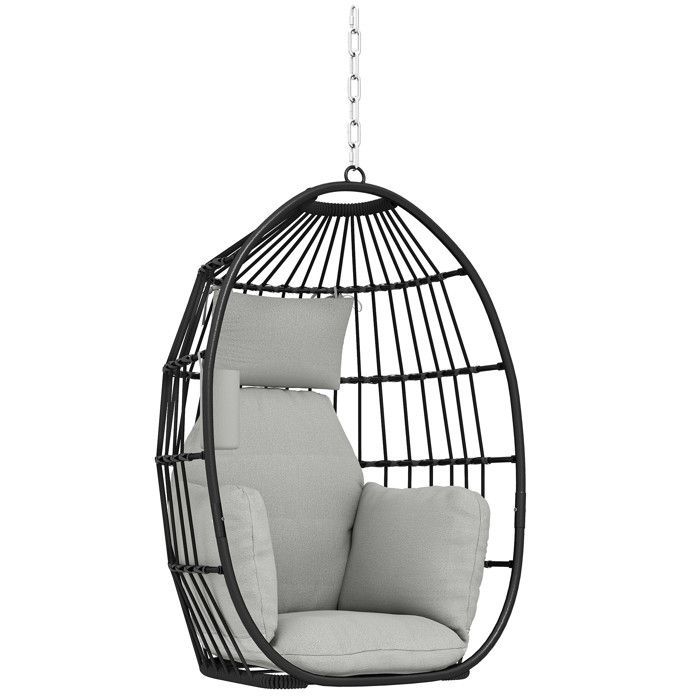 Fauteuil suspendu - Outsunny - anier pliable, coussins, porte-gobelet, oreiller - intérieur extérieur - 75x62x107cm - gris foncé