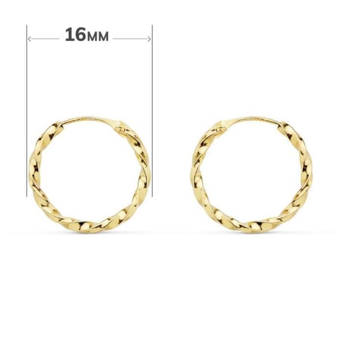 Boucles d'Oreilles Créoles Or 18 Carats 750-000 Jaune - Torsadées - L'ATELIER D'AZUR - Femme - Adulte