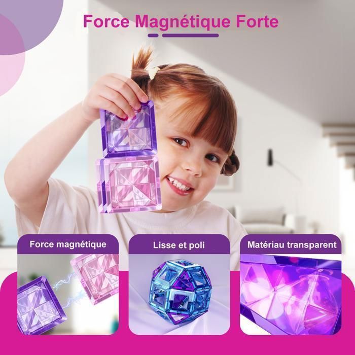 Jeu de Construction Magnétique - KUKUFUN -154 Pièces - Avec poupée princesse maison jouet - Cadeau de Noël Anniversaire pour Fille