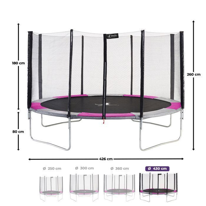 Trampoline KANGUI - RALLI Ø 426‑430 cm – Enfant – XXL – Échelle, Bâche & Kit Ancrage – Certification CE & NF EN 71-14