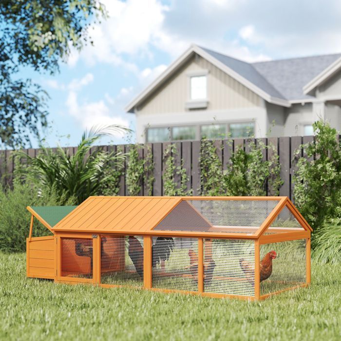 Poulailler pour poules - PawHut - avec nichoir - porte et toit ouvrable - pour 4 et 8 poules - en bois - orange
