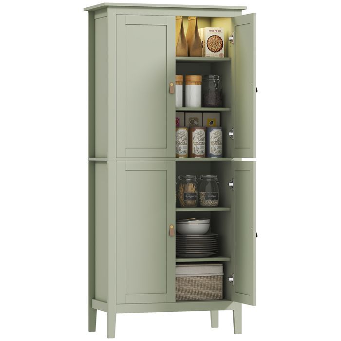 Aparador de cocina - HOMCOM - Iluminación LED regulable y sensor de movimiento - Estantes regulables - MDF - 80 x 40 x 176,5 cm - Verde