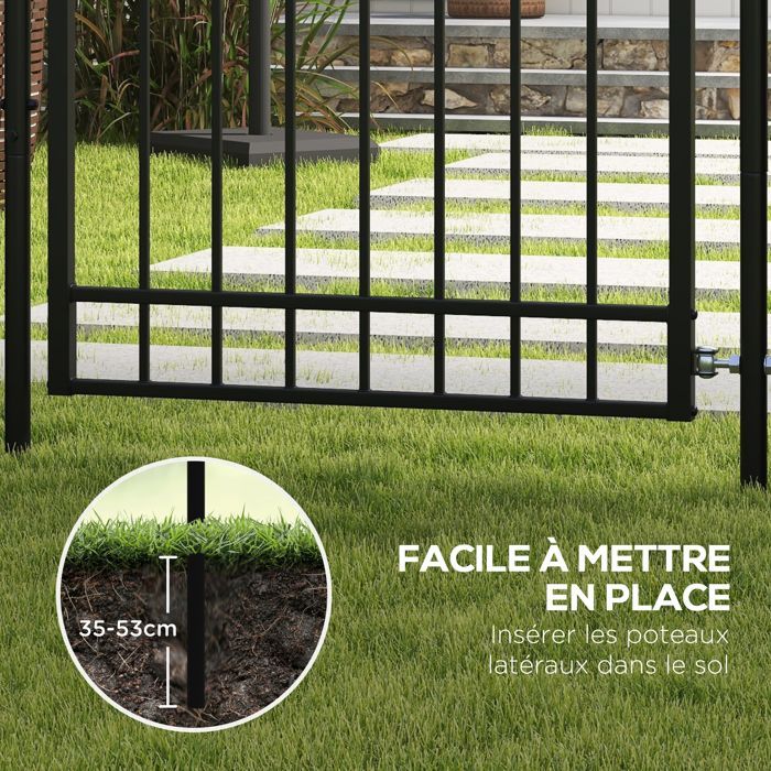 Puerta de jardín - Outsunny - acero galvanizado - 107 x 204 cm - cerradura, llaves y manilla - negra