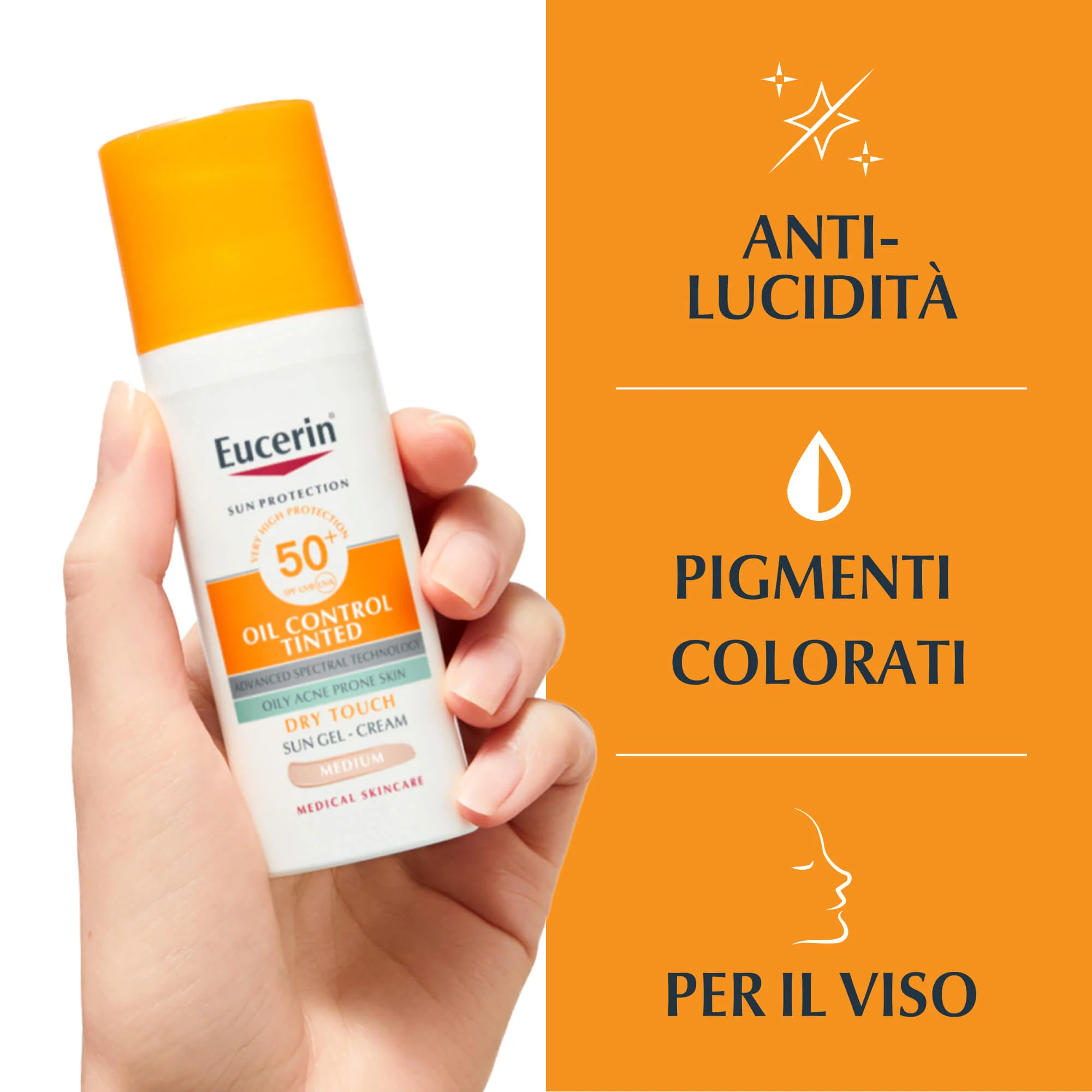 Sun Protection Oil Control Tinted Dry Touch Face Sun Gel-Creme SPF50+ - Solare viso alta prot., Crema viso colorata antimperfezioni