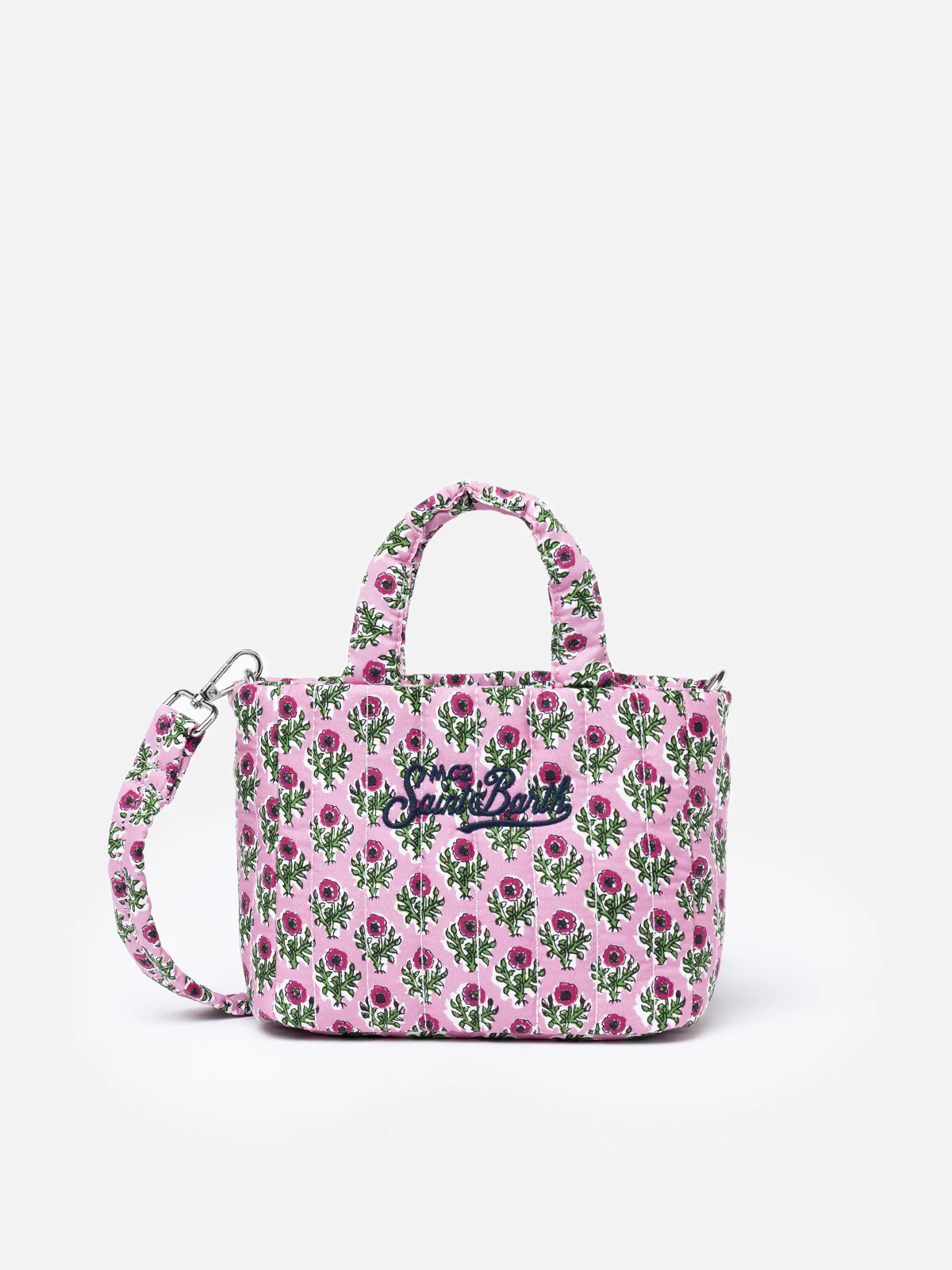 Roze gewatteerde mini-draagtas met bloemenprint