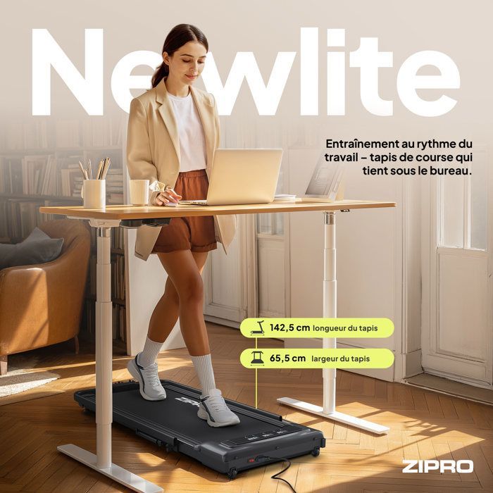 Tapis roulant ZIPRO Newlite | Bastone elettrico pieghevole 2 in 1 | Compatto da riporre sotto la scrivania | Connesso | con telecomando + BT 10 km/h