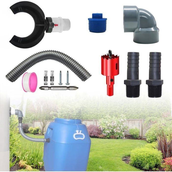Sistema de recogida de agua de lluvia con bajante de Ø70-110 mm, colector de canalón, kit con manguera de 50 cm.