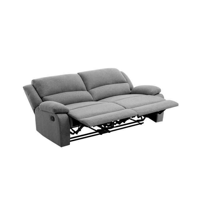 Canapé relax manuel 3 places avec 2 assises XXL LEO en tissu - Gris clair - L193 x P93 x H96cm - LOUNGITUDE