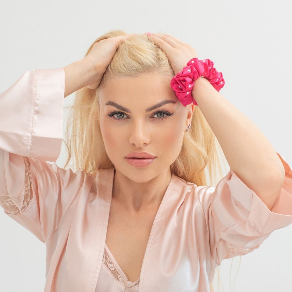 Crystallove Crystalized silk scrunchie - hot pink