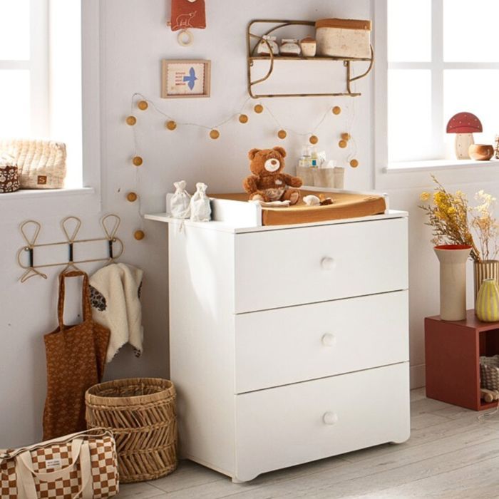 Complete Basic baby bedroom set, 120x60cm cot with bars, 3-drawer changing table and 2-door wardrobe - ball knobs - BASIC