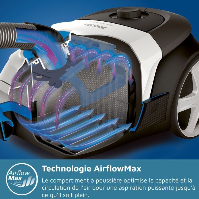 Aspiradora con bolsa - PHILIPS - XD5123/10 - Serie 5000 - 900W - 77dB - Negro intenso