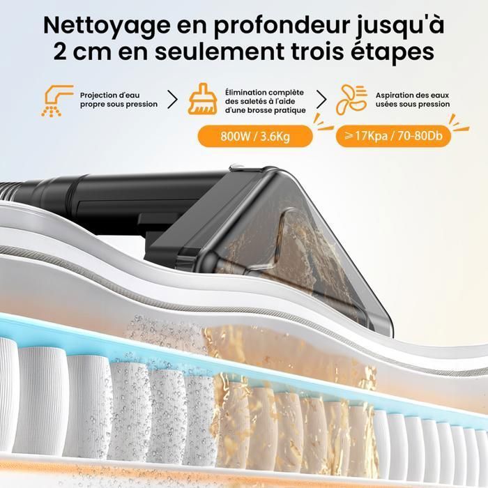Portable stain remover - 800W/17 Kpa/1.5M hose - 5M power cord - 1.8L/1.3L tank - Fabric sofa cleaner