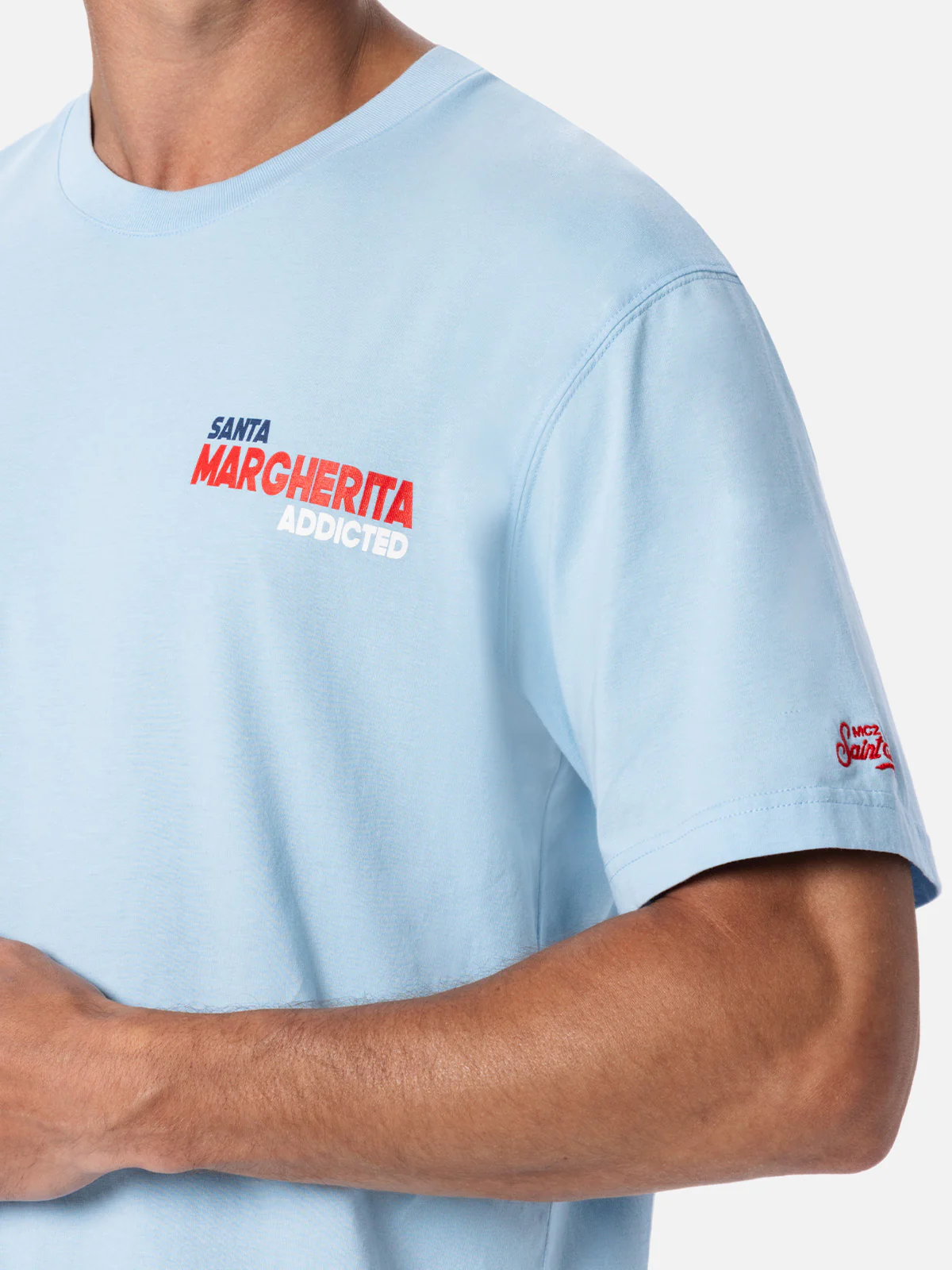 Heren katoenen T-shirt met print van een ansichtkaart van Santa Margheri