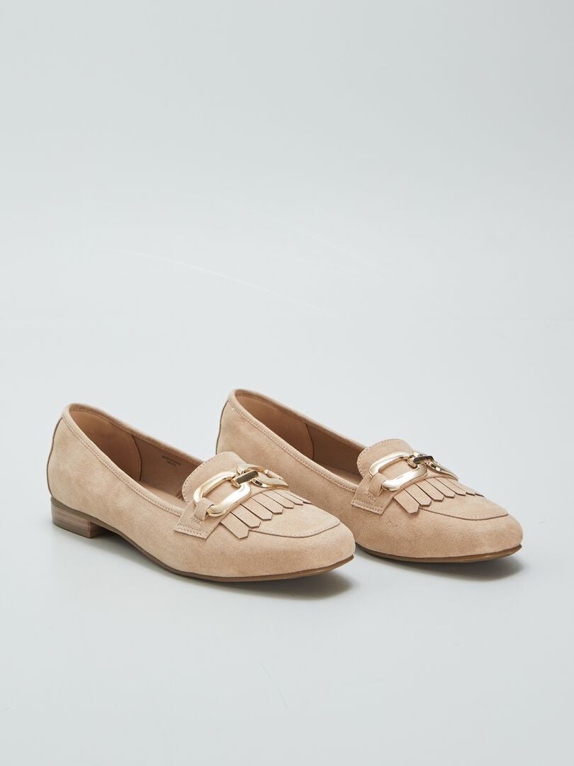 Gouden loafers met franjes en bandjes - BEIGE