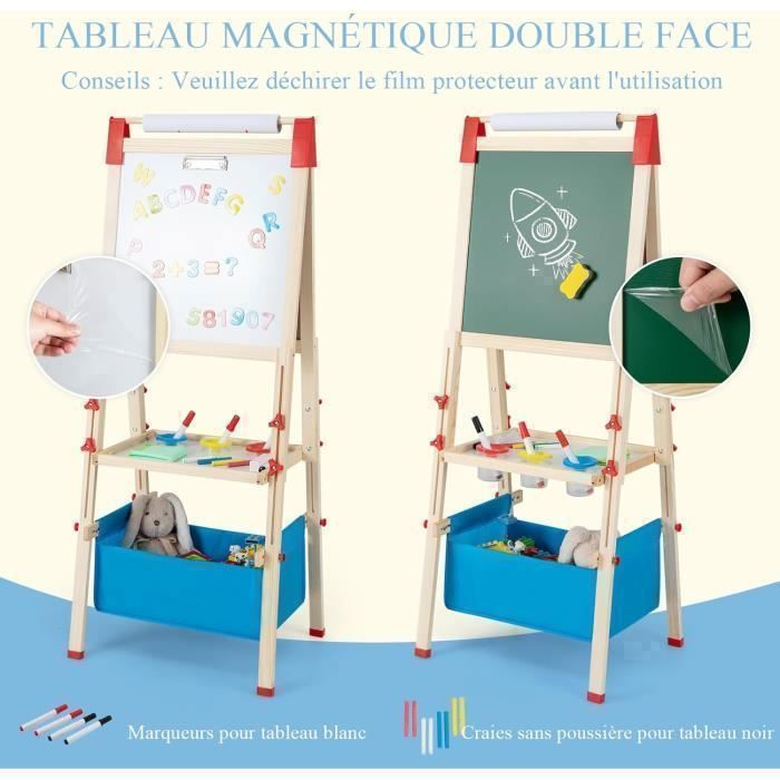Caballete infantil de doble cara GOPLUS para niños de 3 a 8 años, altura ajustable, pizarra magnética blanca y negra, rollo de papel, imanes.