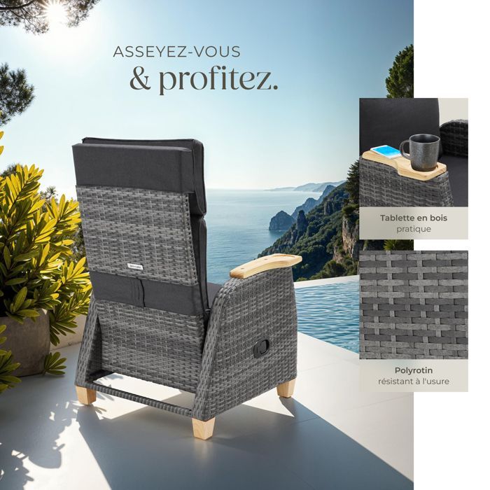 Silla de jardín - TECTAKE - Juego de 2 tumbonas modulares PESCARA con respaldo y reposapiés ajustables - Gris