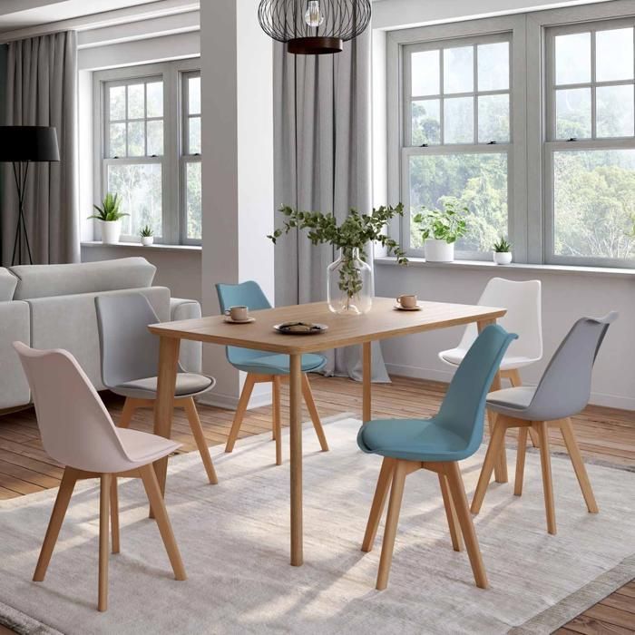 IDMARKET Set of 6 SARA Scandinavian dining chairs in pastel shades of pink, white, light grey (x2), and blue (x2)