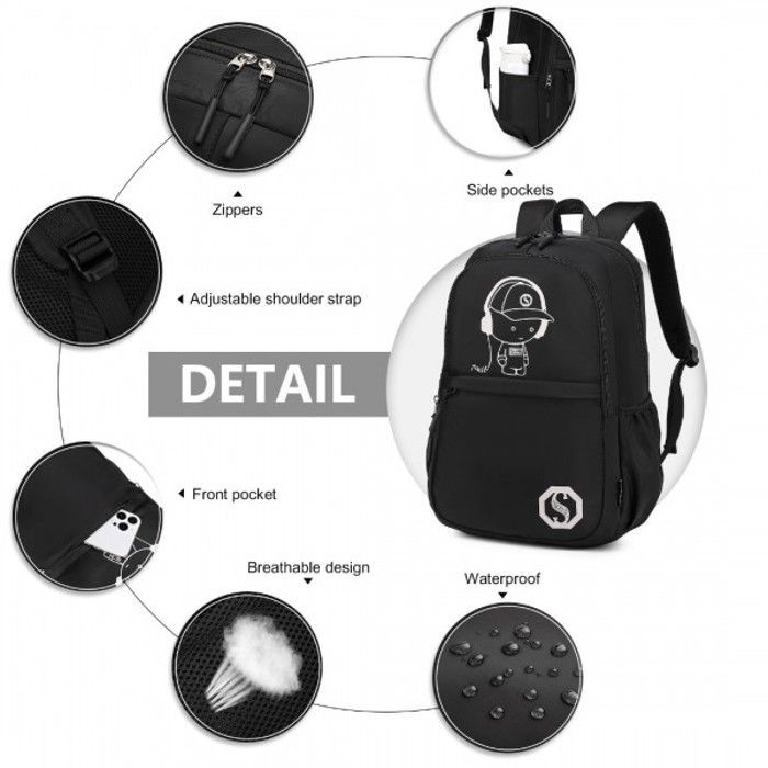 30x14x45cm Backpack Set of 3 Stitch Children's Backpacks with Shoulder Bag and Pencil Case for School, Black