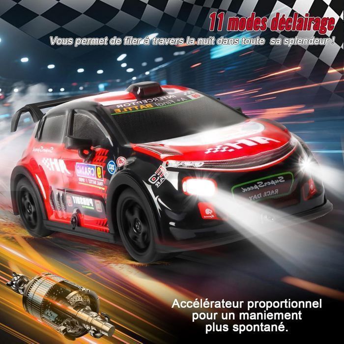Voiture radiocommandée - LANGTU - 1:22 Mini RC Drift Car - 4WD - LED 7 couleurs - Pneus remplaçables (rouge)
