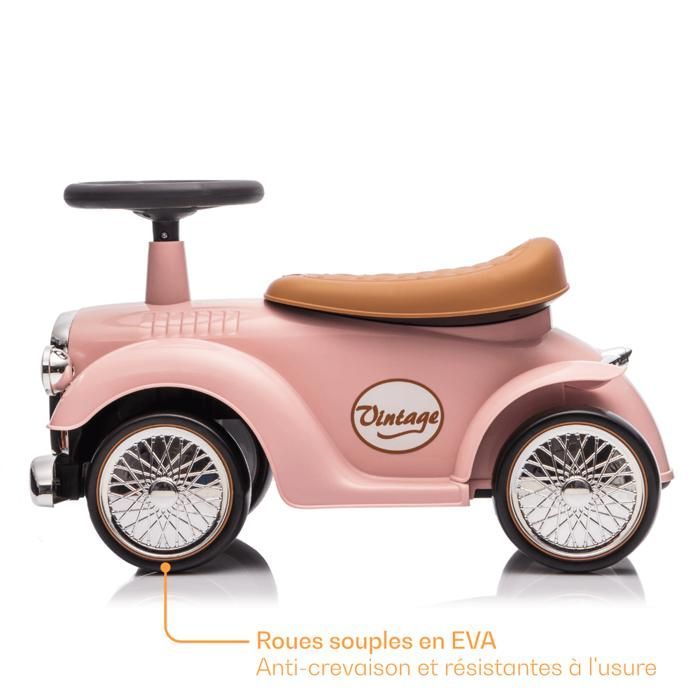 Porteur Enfant Voiture Rétro Classic 1930 - Porteur Bébé 1 à 3 ans  - Rose - Klaxon & Coffre - Aide à la Marche