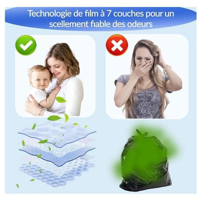 Paquete de 12 recambios para contenedor de pañales, bolsas y recambios para contenedor de pañales a prueba de olores de gran capacidad, R DIAPER BIN REFILL
