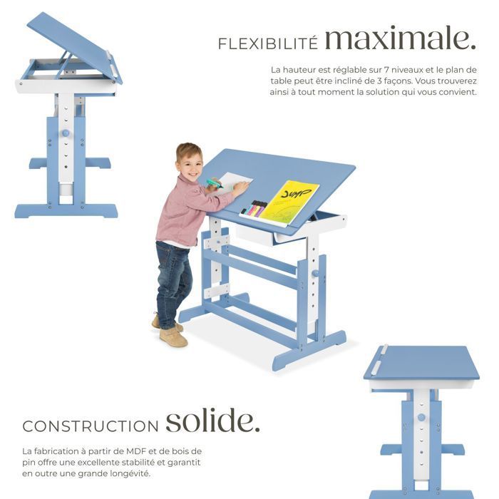 ESCRITORIO PARA BEBÉS/NIÑOS - TECTAKE - Escritorio infantil regulable en altura e inclinable de 109 cm x 55 cm x 94 cm + cajón de almacenamiento -
