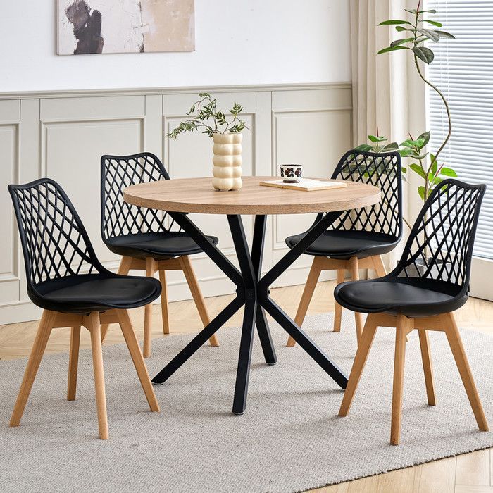 Lot de 4 chaises de salle à manger - scandinave (noir), pieds en bois massif - dossier ajouré