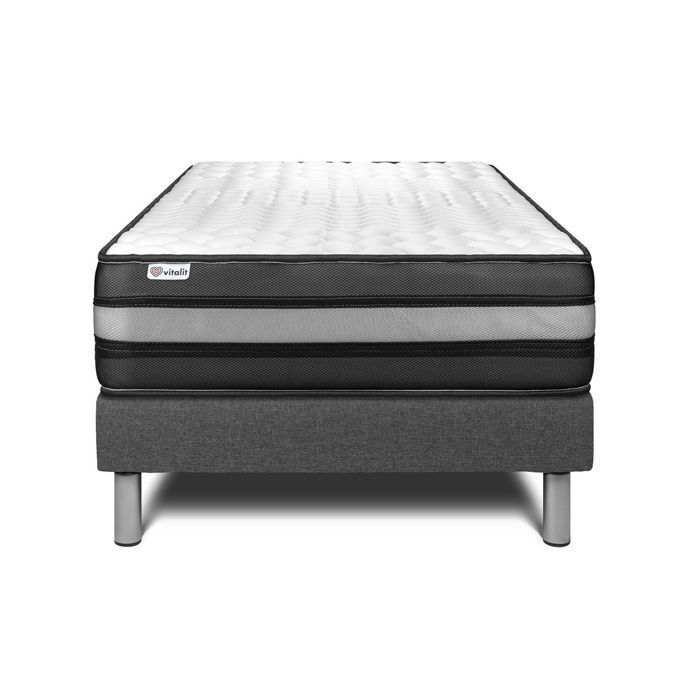Mattress and bed base set 90x200 cm - Grey bed base (assembly required) - Vital Power Zen