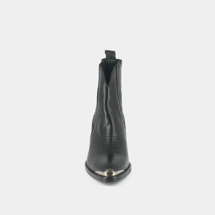 Bottines à talons et fronces  en cuir noir