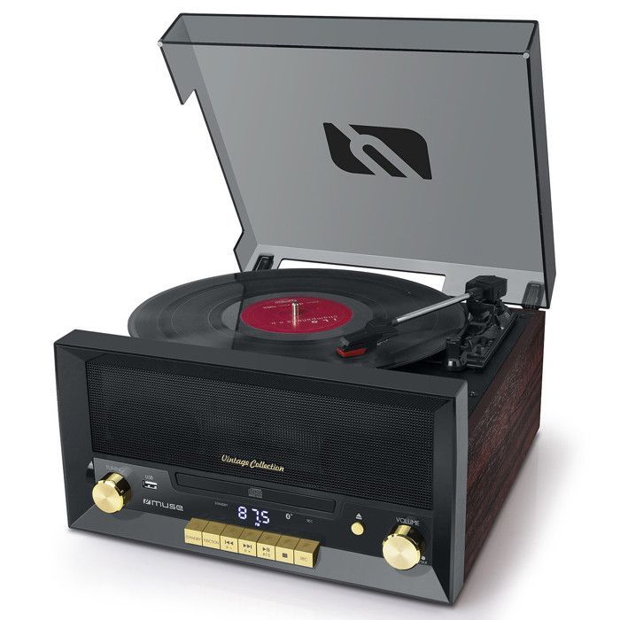 Sistema Hi-Fi vintage da 20 W con lettore CD e giradischi - CD/FM/USB/AUX - 33/45/78 giri/minuto MT-112W-MATCH