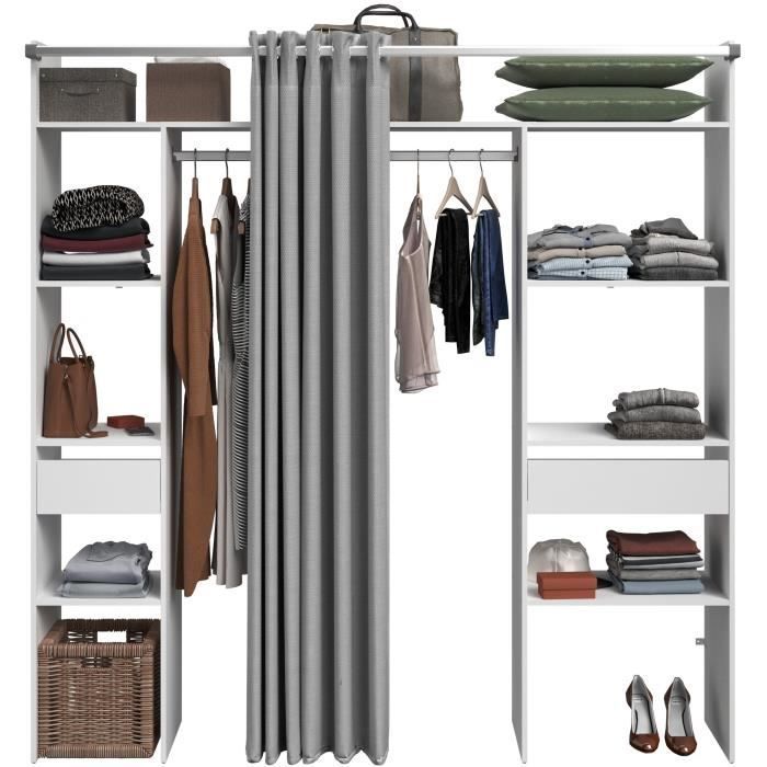 ARTIC double dressing room - L 198 x D 40 x H 203 cm - White + curtain Made in France