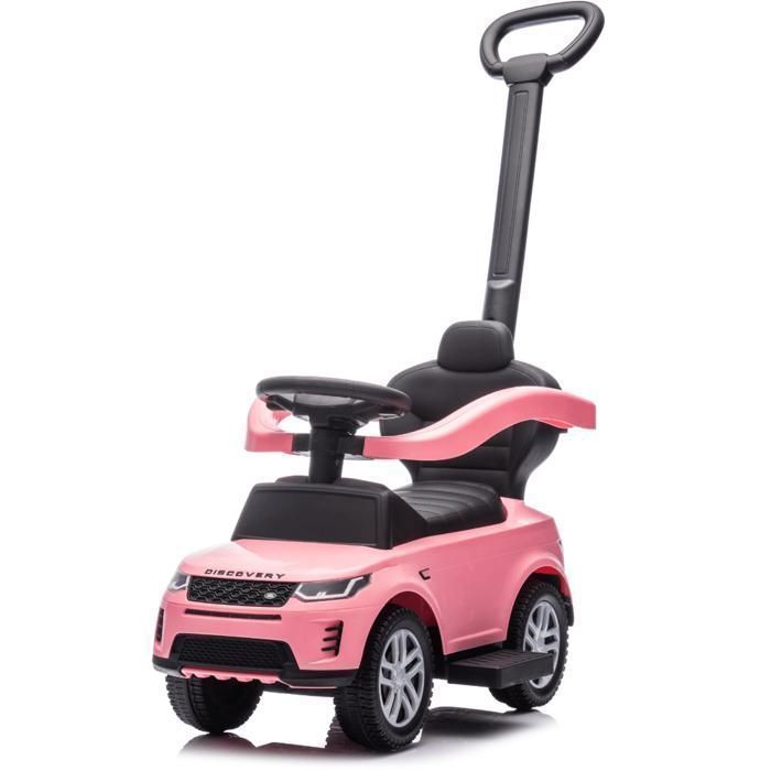 Coche eléctrico infantil Land Rover Discovery 2 en 1 - Rosa, manillar extraíble para padres, de 12 a 36 meses