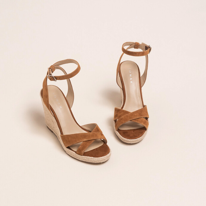 Espadrilles à brides croisées  en velours camel