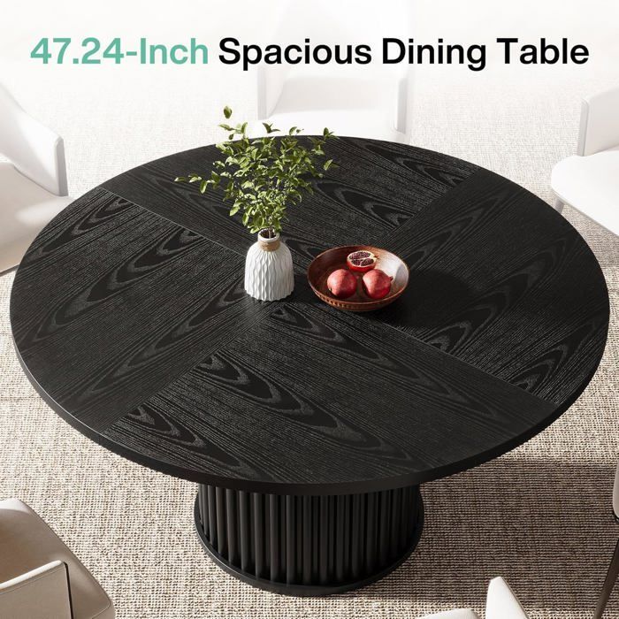 Tribesigns Ronde Eettafel 120 cm - Zwarte Eettafel voor 4 Personen - Hout - Modern