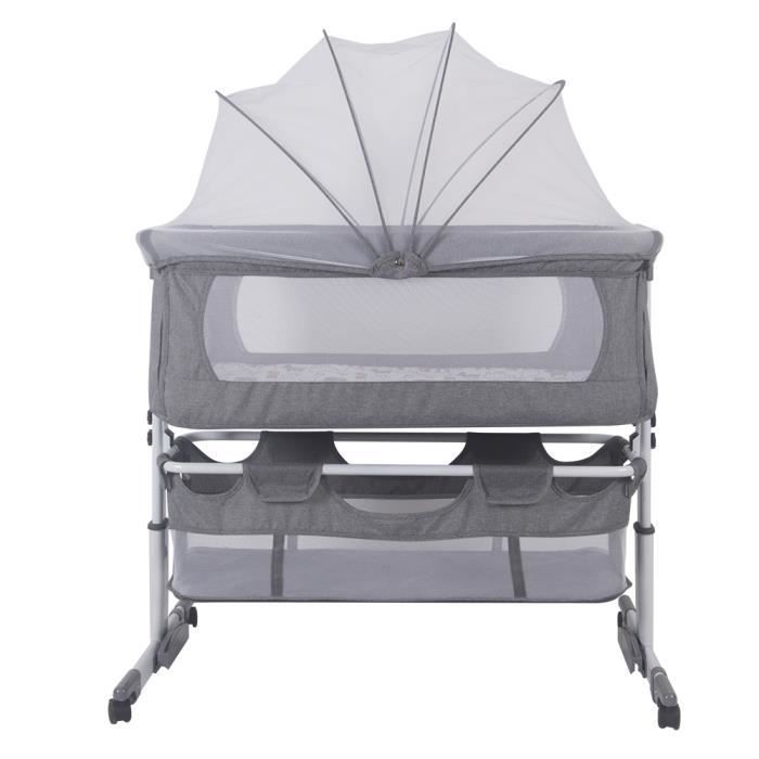 Berceau Cododo - KELUODAE - Lit de Berceau Multifonctionnel Relevable pour Bébé - Gris - Hauteur Réglable