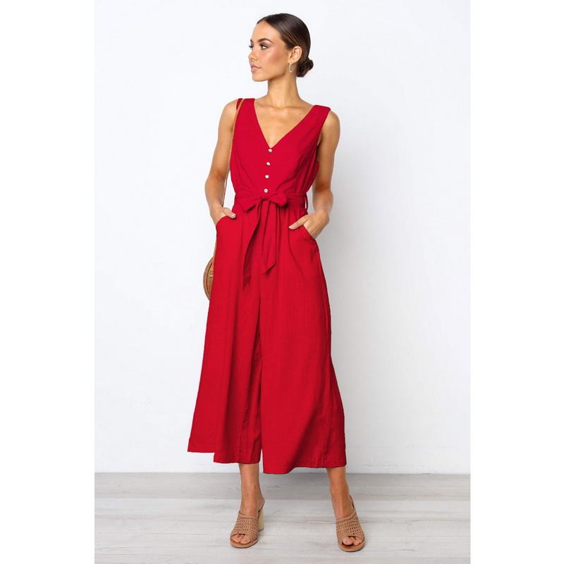 Tuta estiva sexy senza spalline da donna, tuta senza maniche con scollo a V, tuta casual ampia da donna