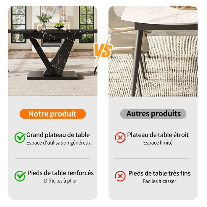 Table à Manger Extensible (120-160x75x75.5cm), Table de Cuisine Peu encombrante, Table à Manger avec Motif de Marbre Noir,pour