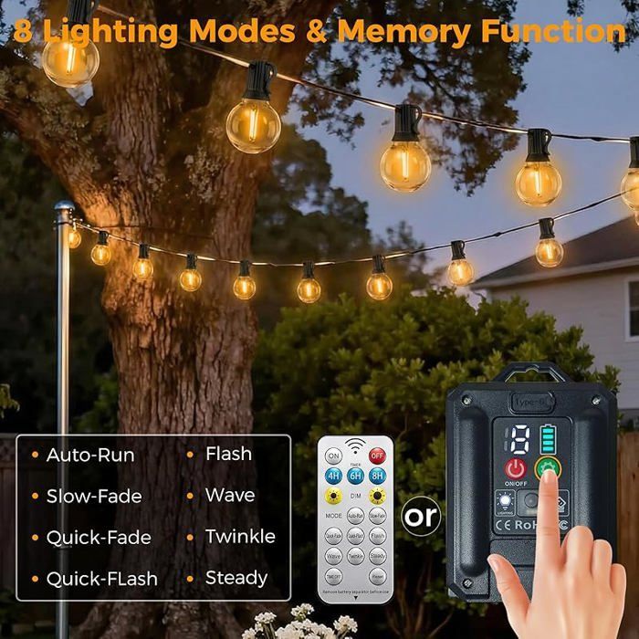Guirnalda de luces solares para exteriores Btfarm con control remoto, 8 m de LED, resistente al agua IP44, 8 modos.