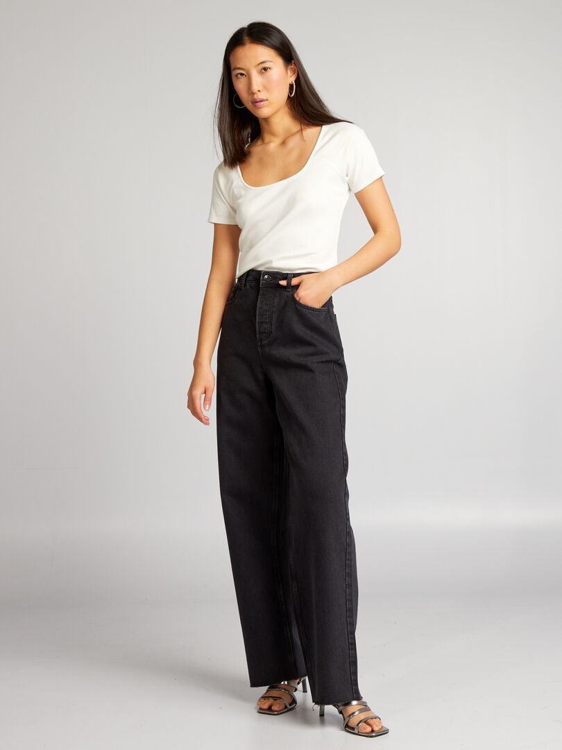 Calças jeans de perna larga - CINZA